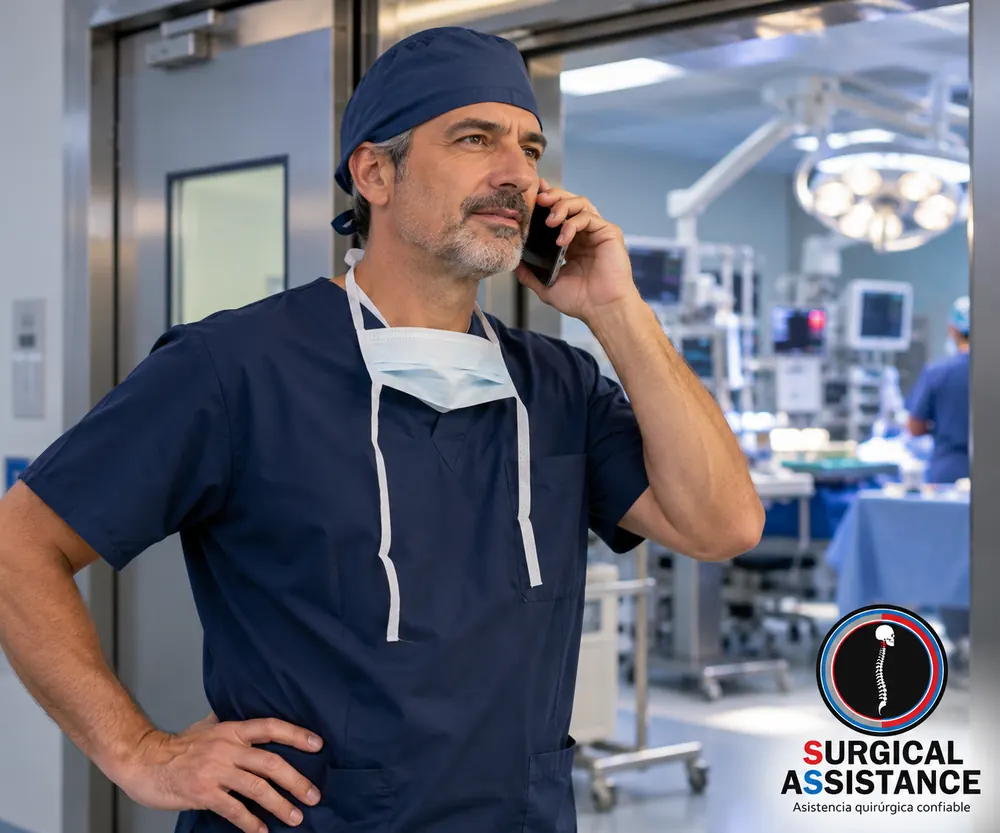Cirujano de Surgical Assistance atendiendo una llamada
